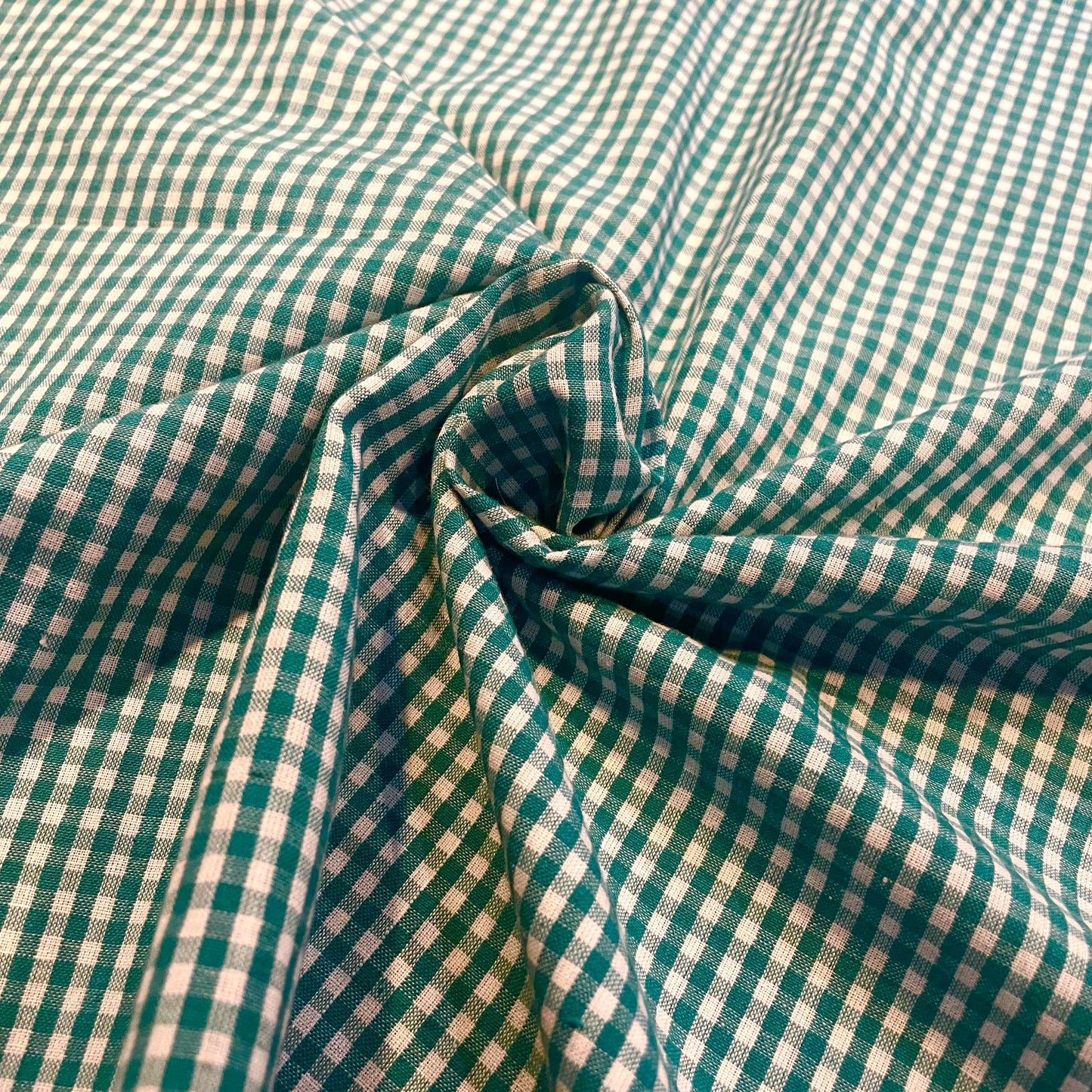 Green Teal Gingham Deadstock Fabric