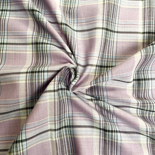 Lilac, Grey & White Check Lightweight Shirting Deadstock Fabric