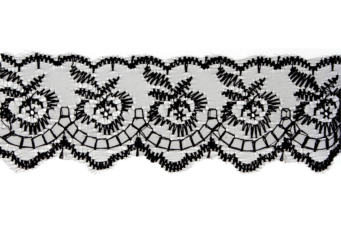 Trim: Lace: Embroidered Tulle: 42mm: Black