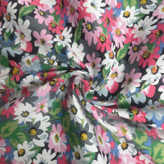 Pink Floral Cotton Canvas Deadstock Fabric
