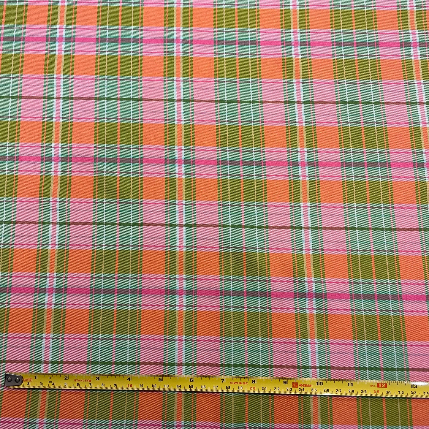 Deadstock Checked Bright Pink and Green Polycotton