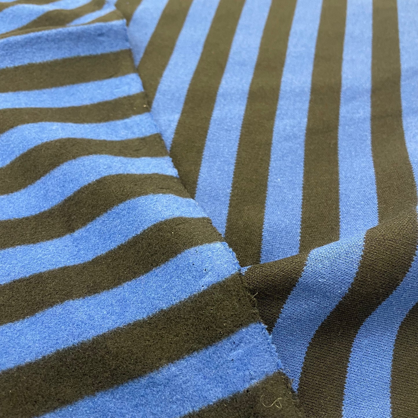 Black & Blue Striped Fleece Jersey Deadstock Fabric