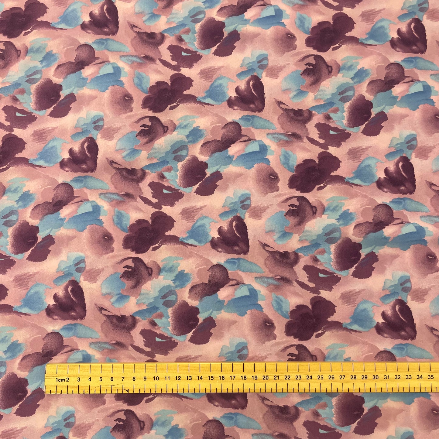 Purple Abstract Watercolour Floral Polyester Crepe Deadstock Fabric
