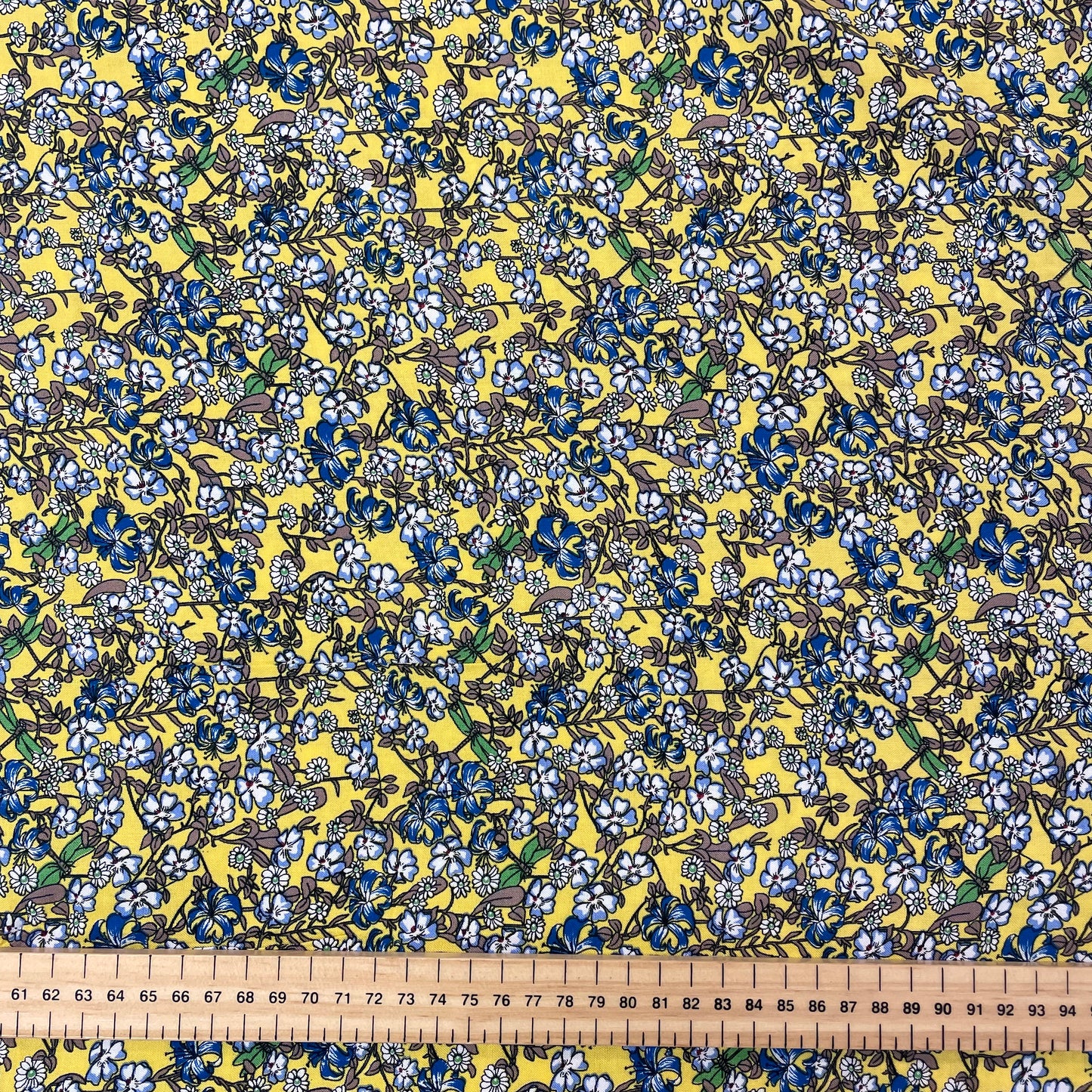 Yellow & Blue Dragonfly Floral Viscose Deadstock Fabric