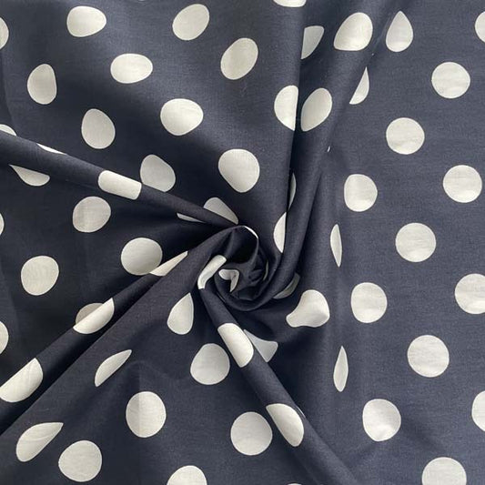 Navy & White Polka Dot Cotton Deadstock Fabric