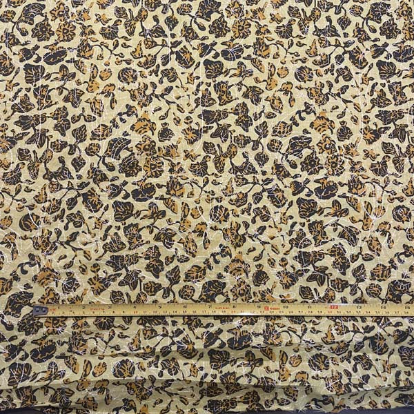 Yellow Orange Black Embroidered Floral Cotton Deadstock Fabric