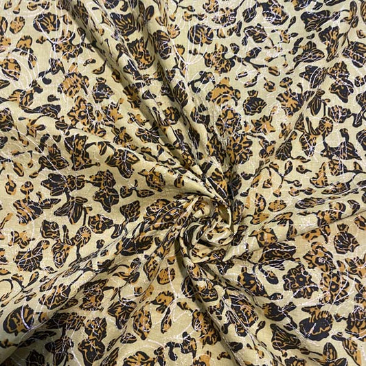 Yellow Orange Black Embroidered Floral Cotton Deadstock Fabric