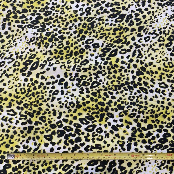 Yellow Black Leopard Print Stretch Cotton Deadstock Fabric