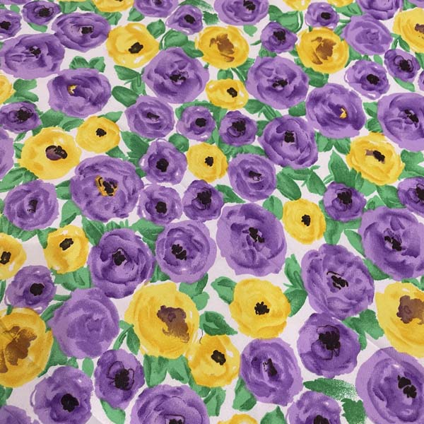 Yellow & Purple Floral Polycotton Deadstock Fabric