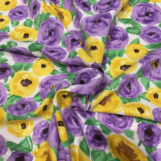 Yellow & Purple Floral Polycotton Deadstock Fabric