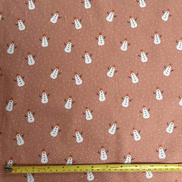 Snowman Christmas Print Cotton Deadstock Fabric