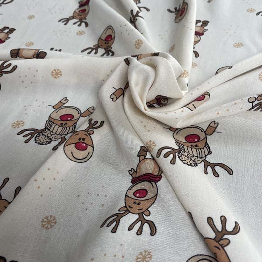 Reindeer Print Lightweight Christmas Cotton Deadstock Fabric