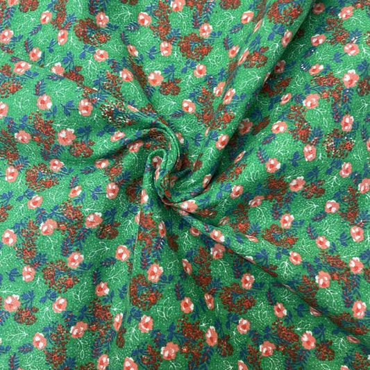 Green & Red Egyptian Block Print Cotton Deadstock Fabric