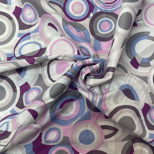 Purple & Blue Geometric Circle Print Cotton Deadstock Fabric