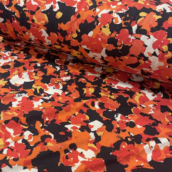 Abstract Camouflage Orange & Yellow Jersey Deadstock Fabric