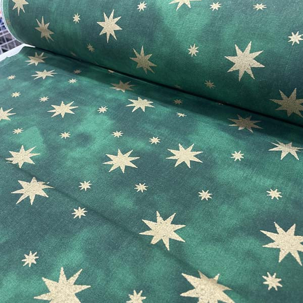 Green & Gold Star Cotton Deadstock Fabric
