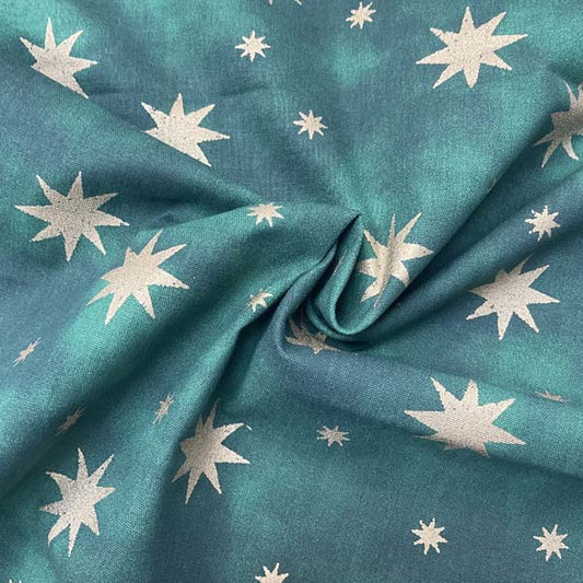 Green & Gold Star Cotton Deadstock Fabric