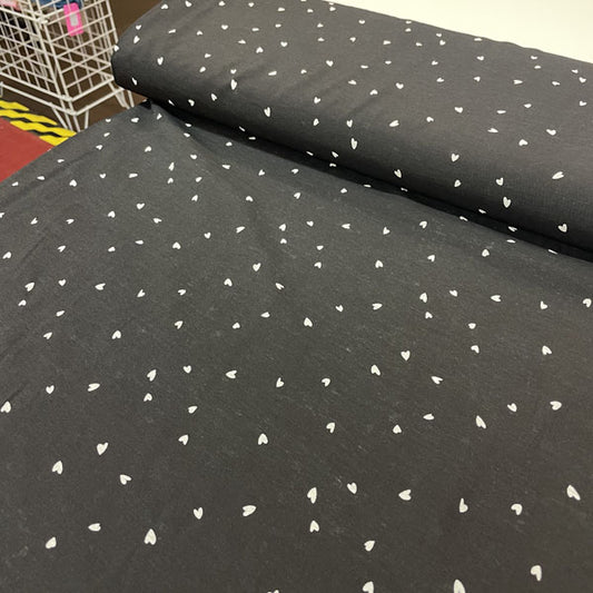 Deadstock Black & White Heart Print Viscose Dress Fabric
