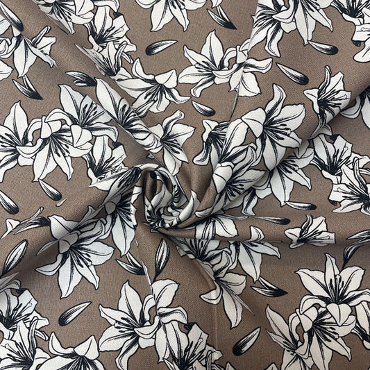 Deadstock Sand Lily Print 100% Cotton Canvas Fabric