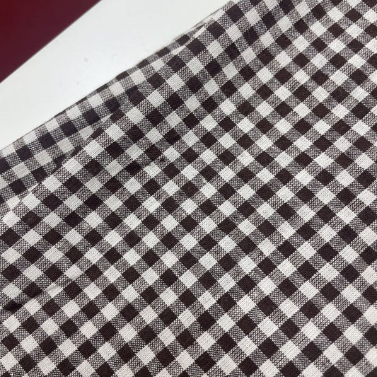 Deadstock Small Brown & White Gingham Cotton Fabric