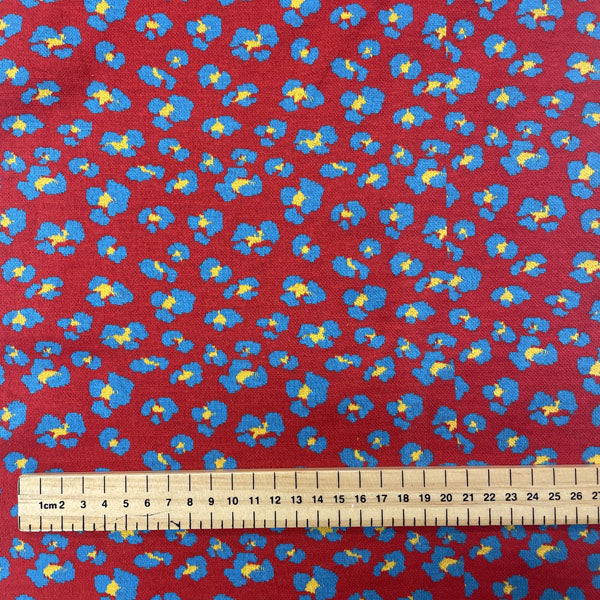 Deadstock Tubular Red Leopard Print Cotton Jersey Knit Fabric