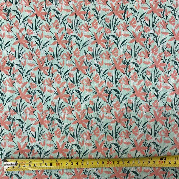 Deadstock Coral & Mint Floral Crinkle Viscose Fabric