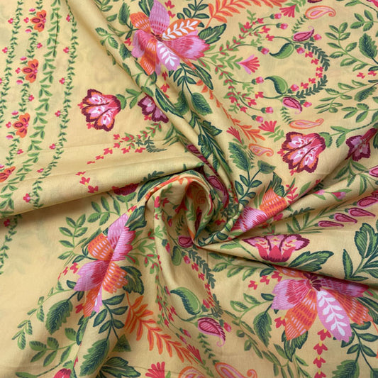 Deadstock Yellow Floral Printed Cotton Fabric