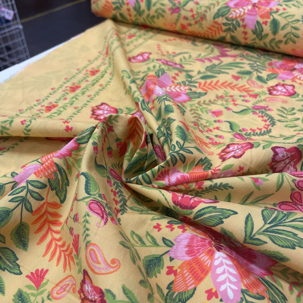 Deadstock Yellow Floral Printed Cotton Fabric