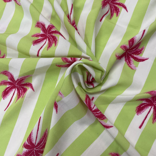Deadstock Neon Palm Stripe Viscose Crepe Fabric