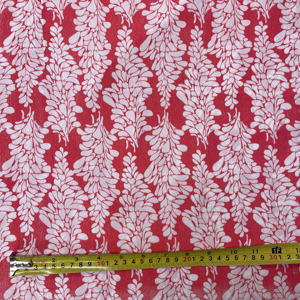 Deadstock Red & White Leaf Print Modal Fabric