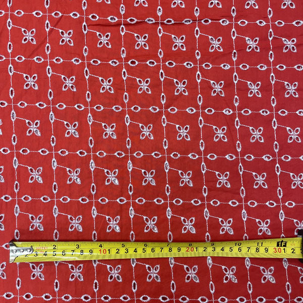 Deadstock Red & White Broderie Anglaise Cotton Fabric