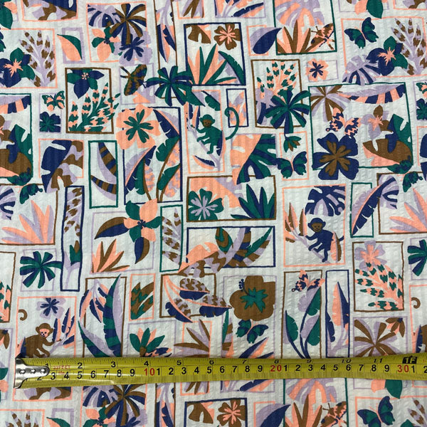 Deadstock Neon Tropical Forest Seersucker Cotton Fabric