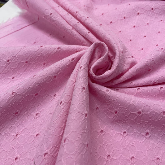 Deadstock Baby Pink Floral Broderie Anglaise Cotton Fabric