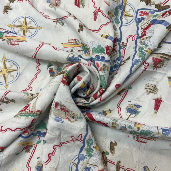 Deadstock Adventure Map Print Cotton Fabric