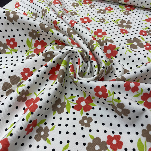 Deadstock Floral Polka Dot Cotton Twill Fabric