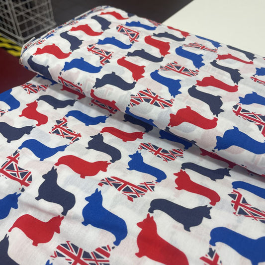 Corgi & Union Jack 100% Cotton Craft Fabric