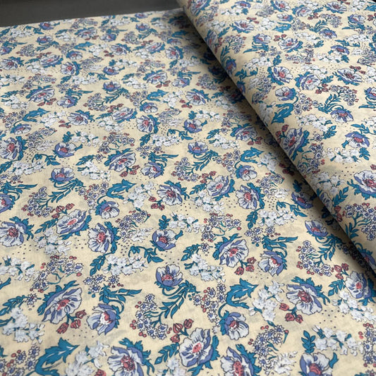 Deadstock Cream Vintage Floral 100% Cotton Fabric