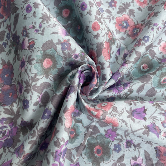 Deadstock Purple & Pink Floral Sky Blue 100% Cotton Fabric