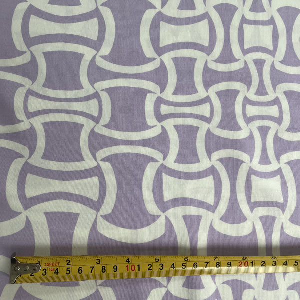 Deadstock Lilac & White Geometric Soft Viscose Fabric