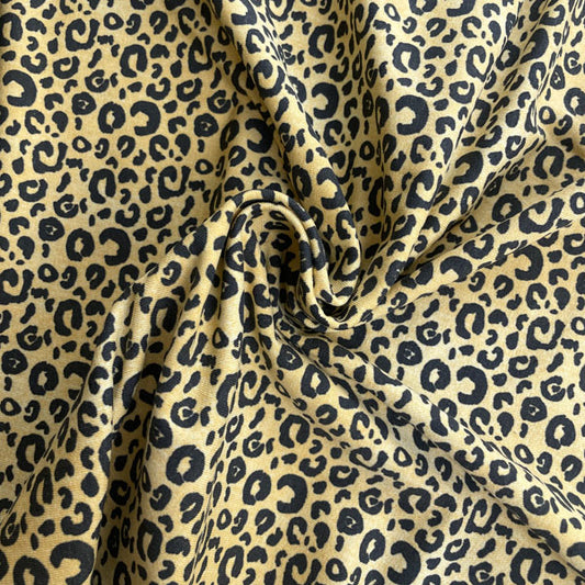 Yellow & Black Leopard Print Cotton Lycra Jersey Deadstock Fabric