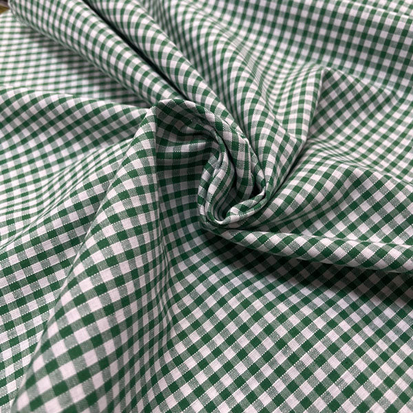 Green & White Gingham Cotton Fabric