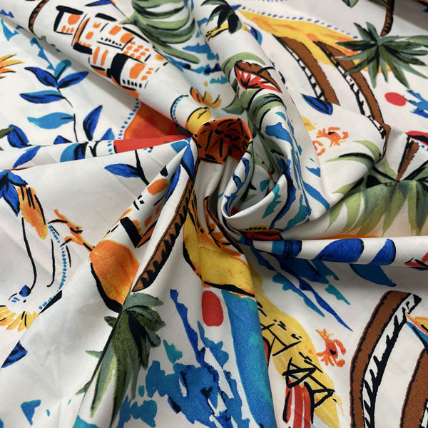 Deadstock Tropical Holiday Printed Poplin Fabric
