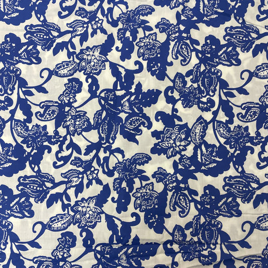 Deadstock Blue & White Floral Poplin Fabric