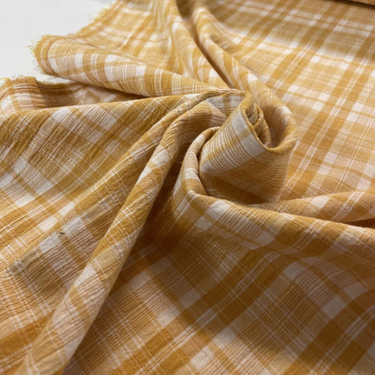 Deadstock Apricot & White Seersucker Check Fabric