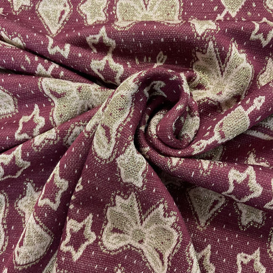 Deadstock Burgundy & Sparkle Gold Doodle Knit Jersey Fabric