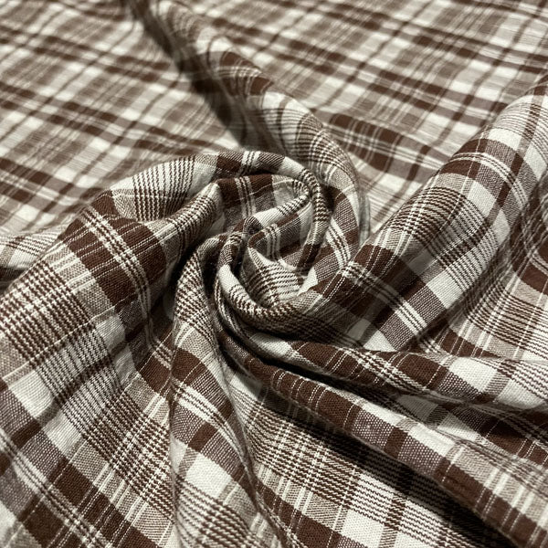 Deadstock Brown & White Seersucker Check Fabric