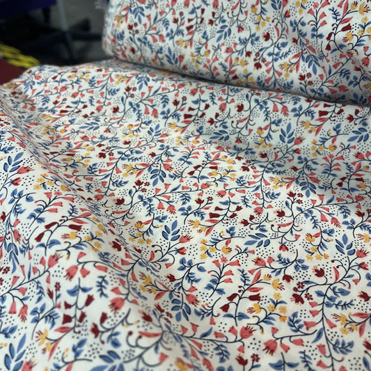Deadstock Mini Multi-Colour Floral White Cotton Poplin