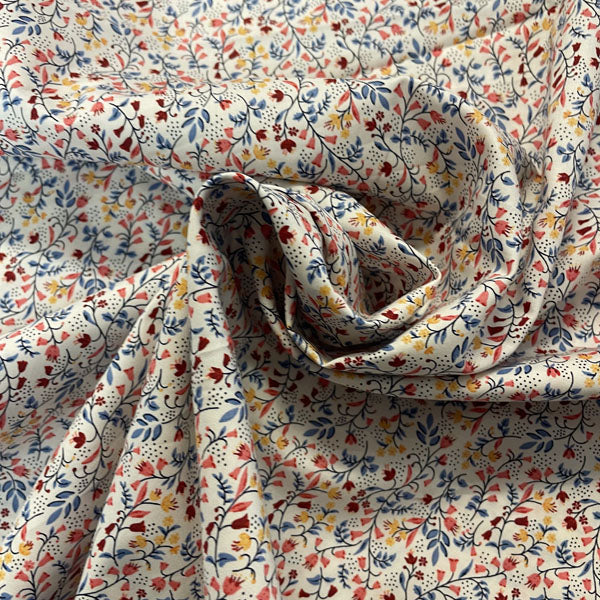 Deadstock Mini Multi-Colour Floral White Cotton Poplin