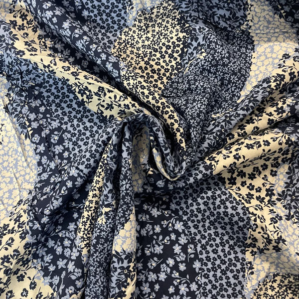 Deadstock Blue Floral Printed Patchwork Effect Cotton Viscose Blend