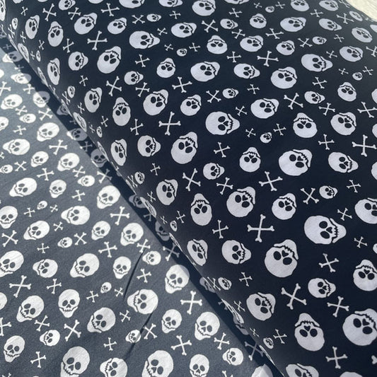 Deadstock Black & White Skull & Crossbones Print Cotton Fabric